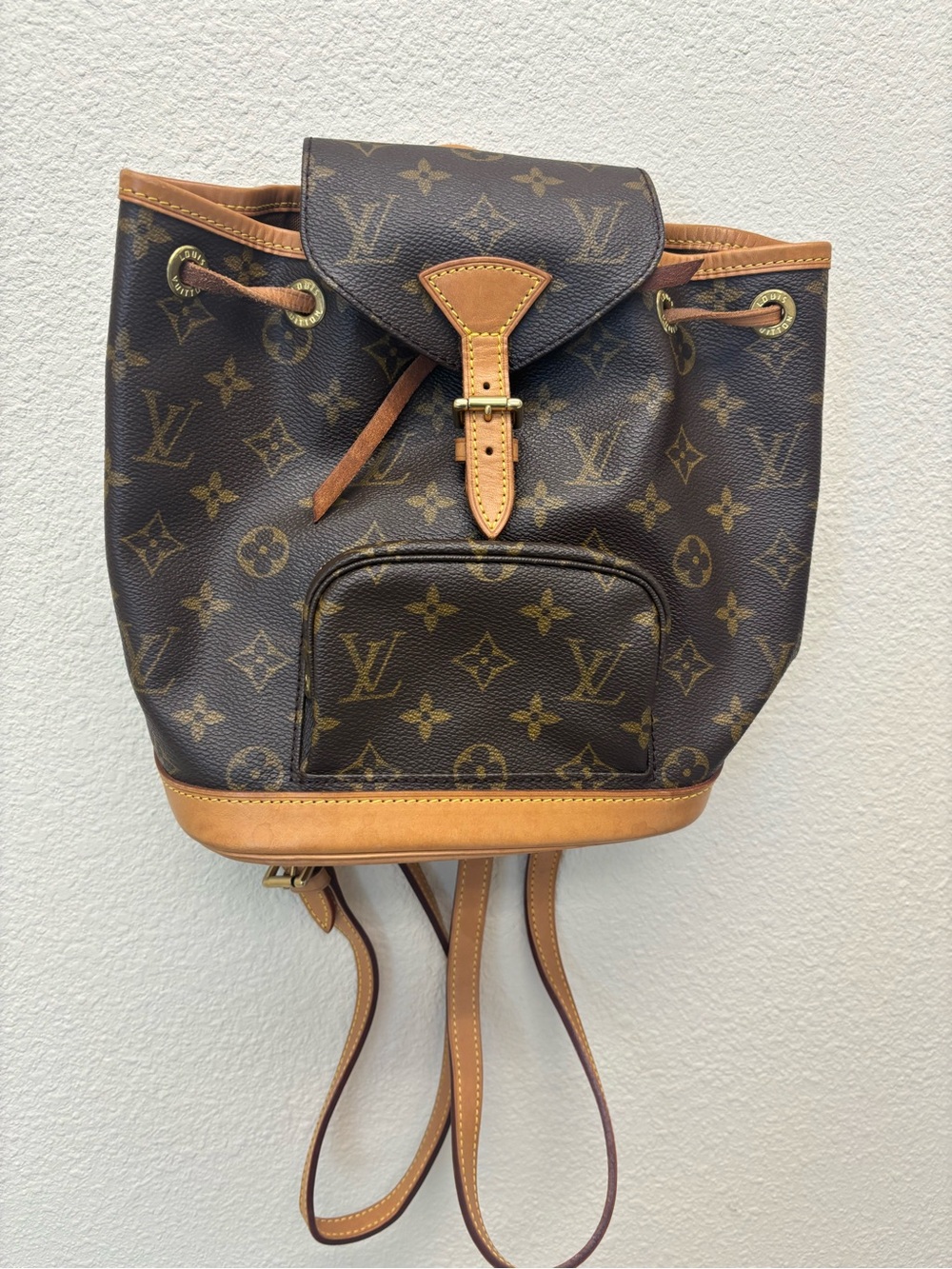Louis Vuitton Brown Monogram Canvas Drawstring Backpack with Tan Trim